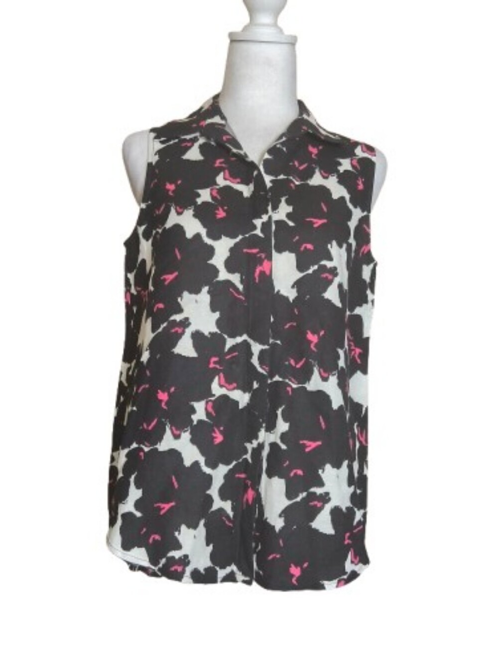 Grace Elements Linen Blend Sleeveless Floral Button Back Tunic Top Small